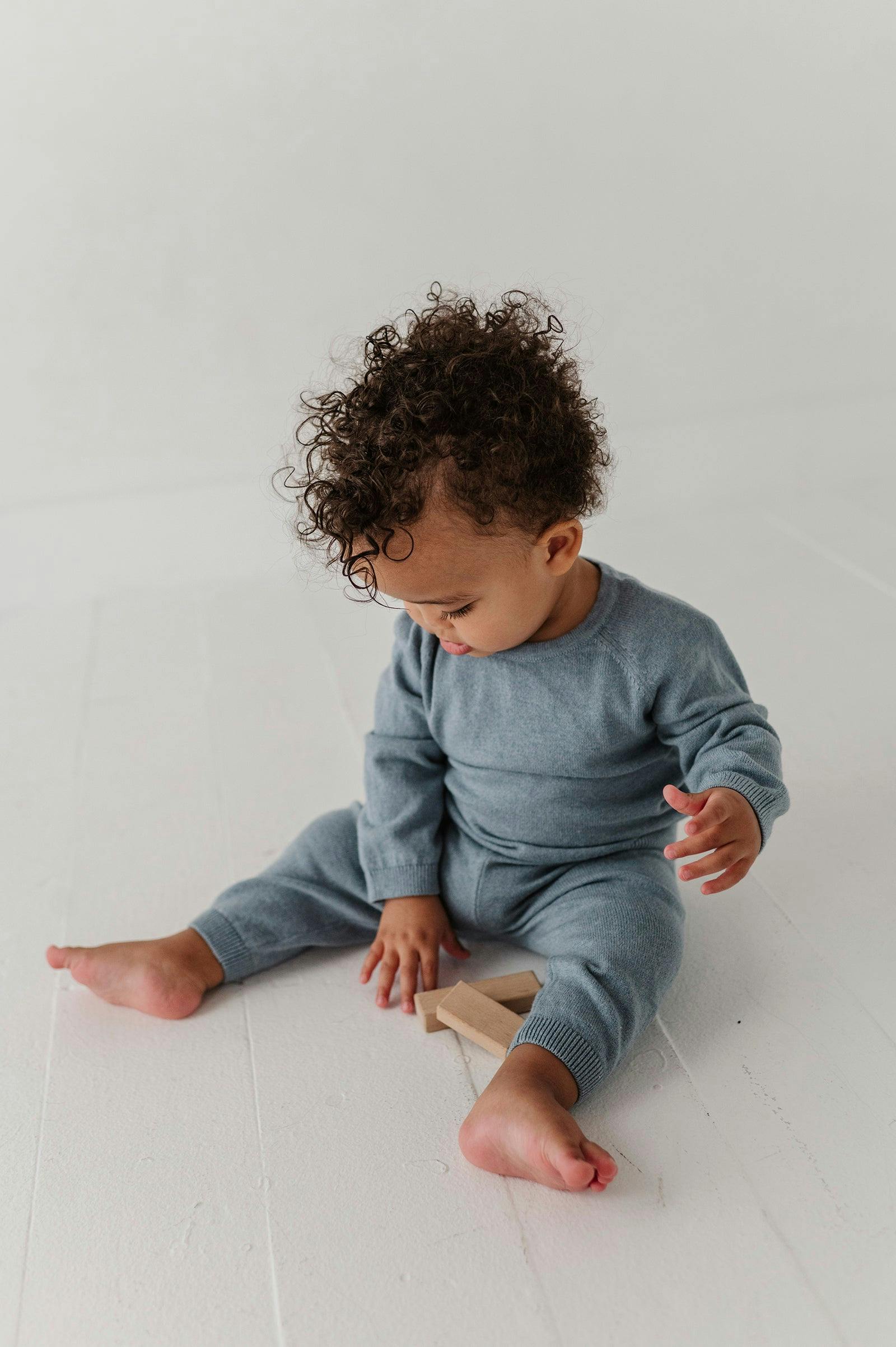 Baby Boy Soft Knit Baby Set in Teal Marble