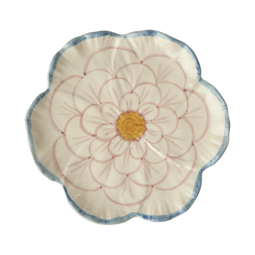Ceramic Flower Shaped Side Plate with Blue Border