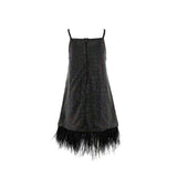 Midnight Crystal Feather Hem Sleeveless Dress