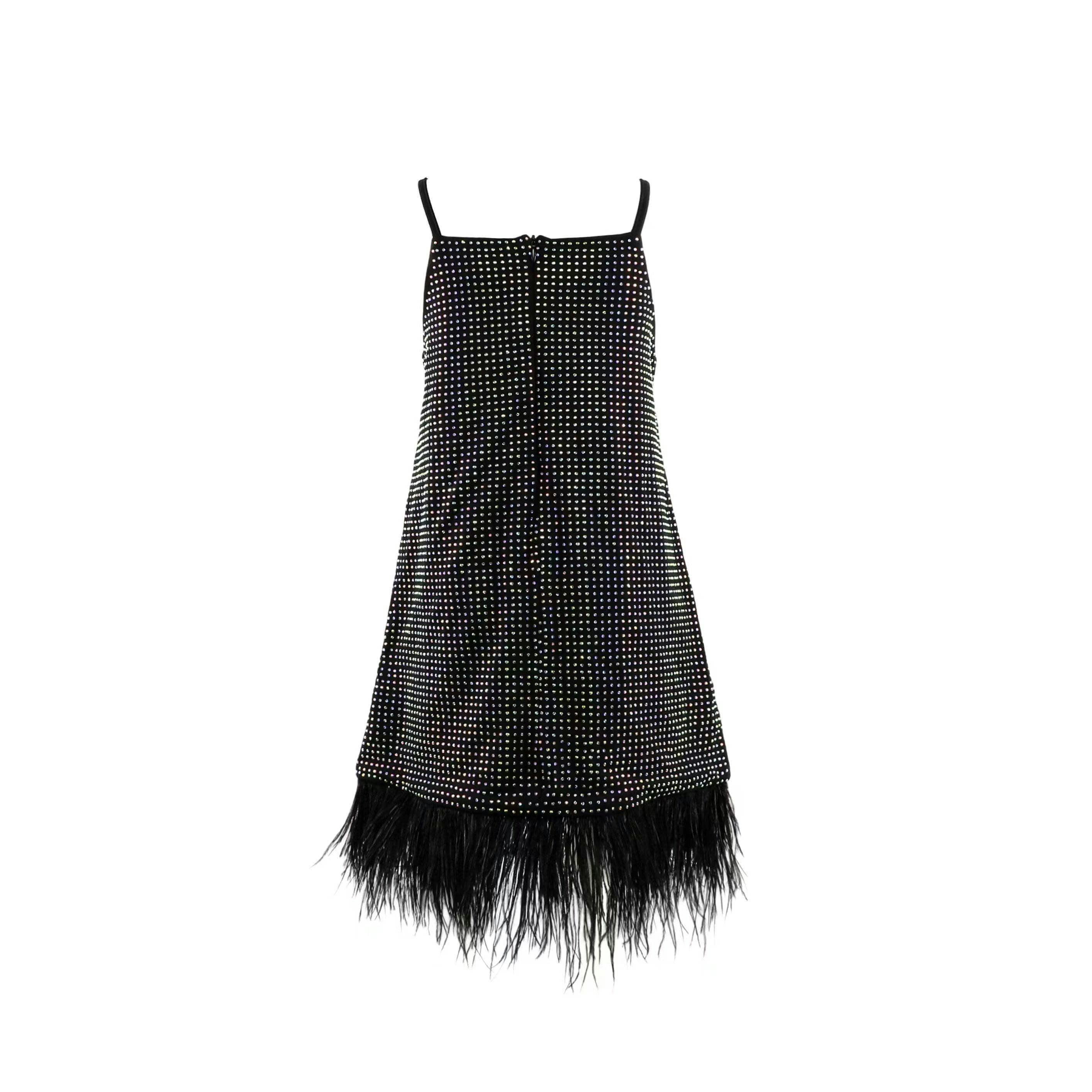 Midnight Crystal Feather Hem Sleeveless Dress