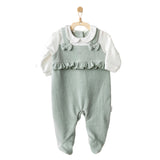 Green Bow Ruffle Velvet Babygrow