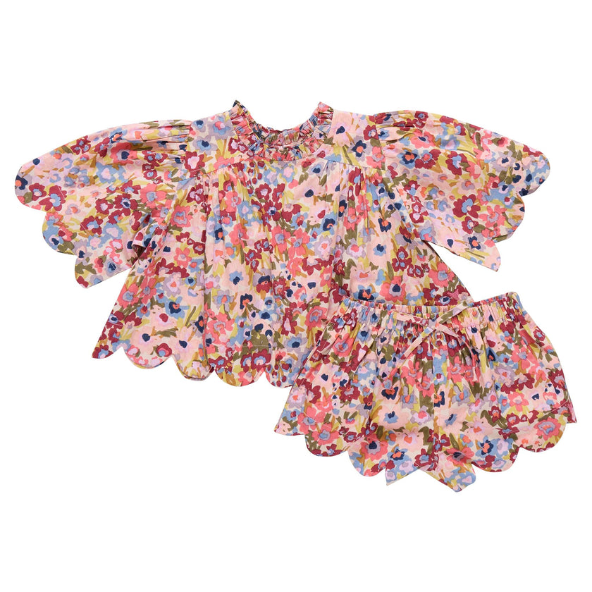 Baby Girls Scallop Misha 2-Piece Set - Burgundy Sketched Floral