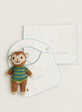 Baby Gift Set: Love Language Bib and Burp Cloth and Marlow the Monkey Knit Doll