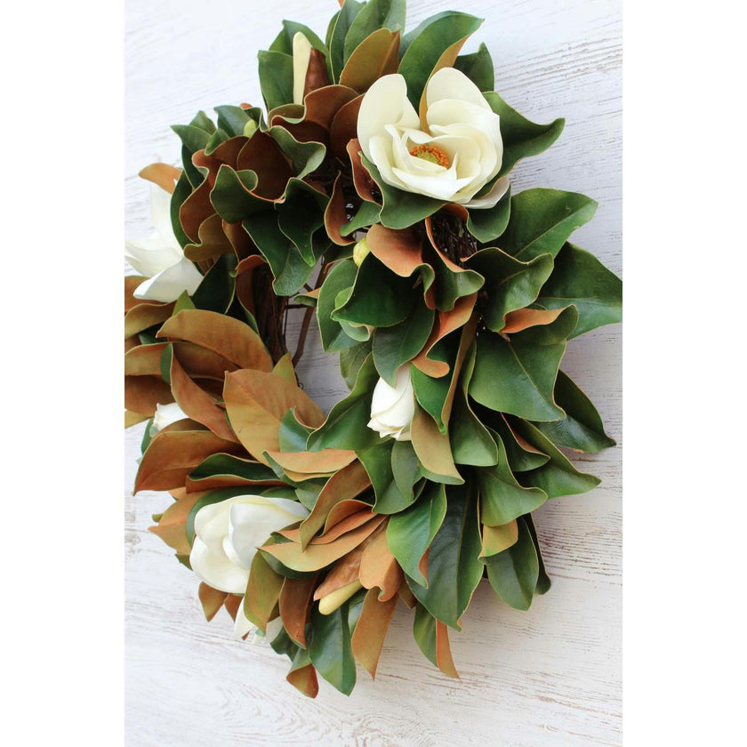 Classic Real Touch White Magnolia All Seasons Front Door Wreath  24"