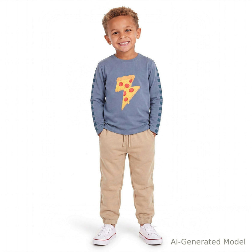 Boys Long Sleeve Tee & Jogger Set | Pizza Lightning-Bolt