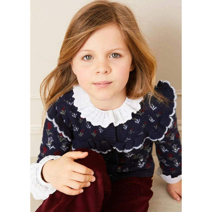 Floral Ruffle Bib Cardigan in Blue (2-10yrs)