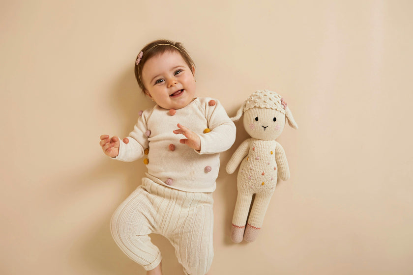 Madeline the lamb 11" natural, marigold, dusty rose, salmon
