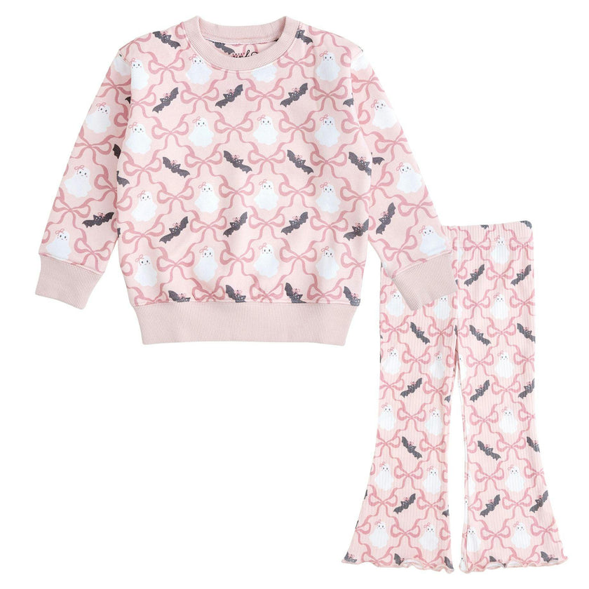 Bat And Ghost Trellis Halloween Sweatshirt & Flare Legging Set