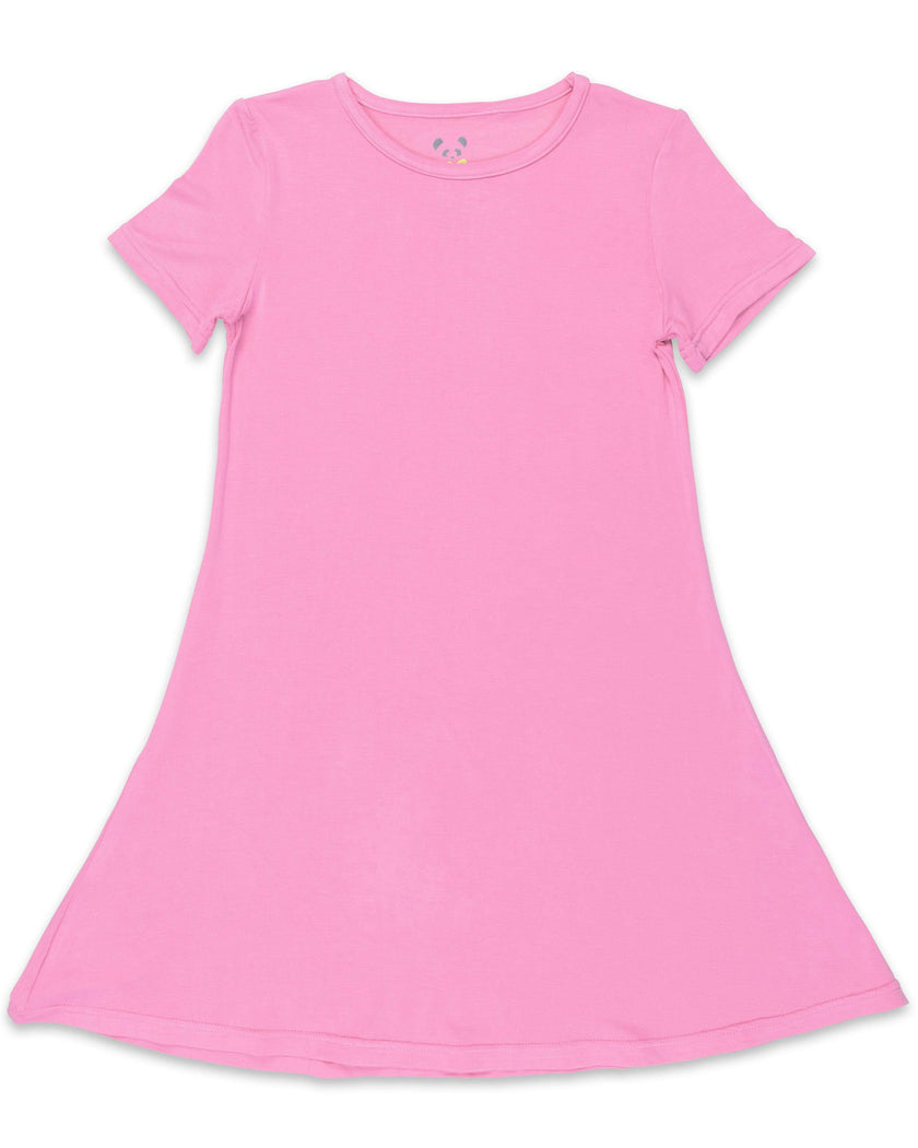 Bubblegum Pink Bamboo Girls' Short Sleeve Dress
