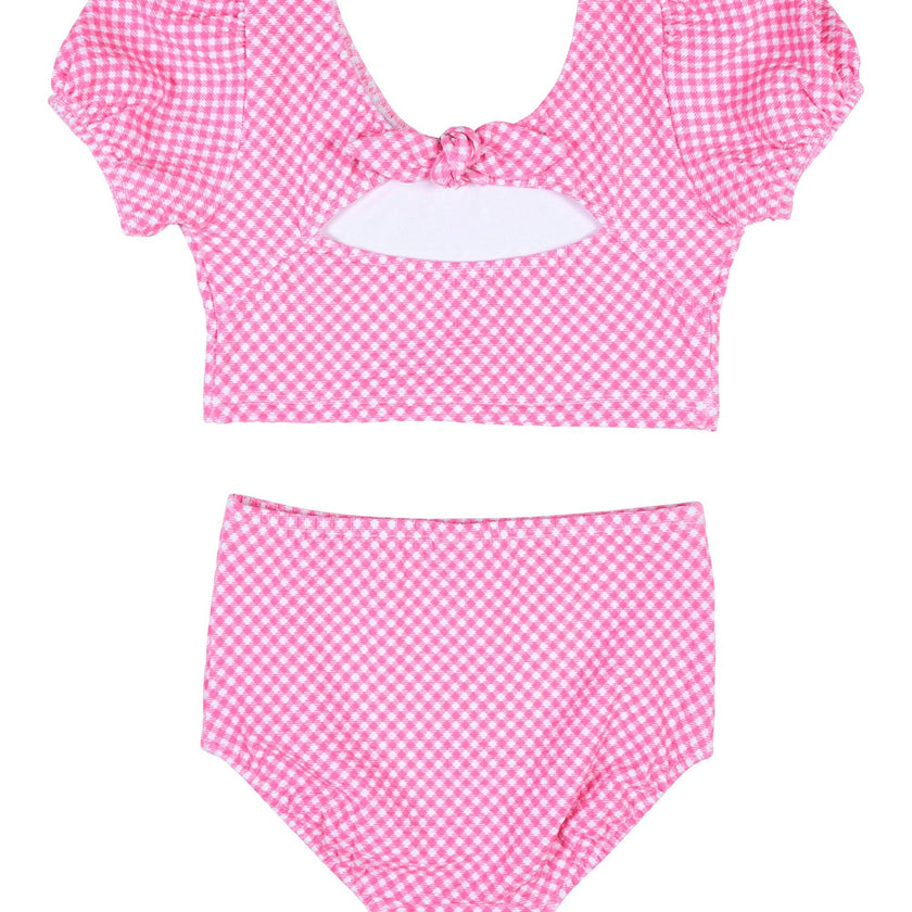 Gingham Puff Sleeve Bikini
