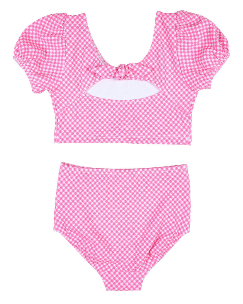 Gingham Puff Sleeve Bikini