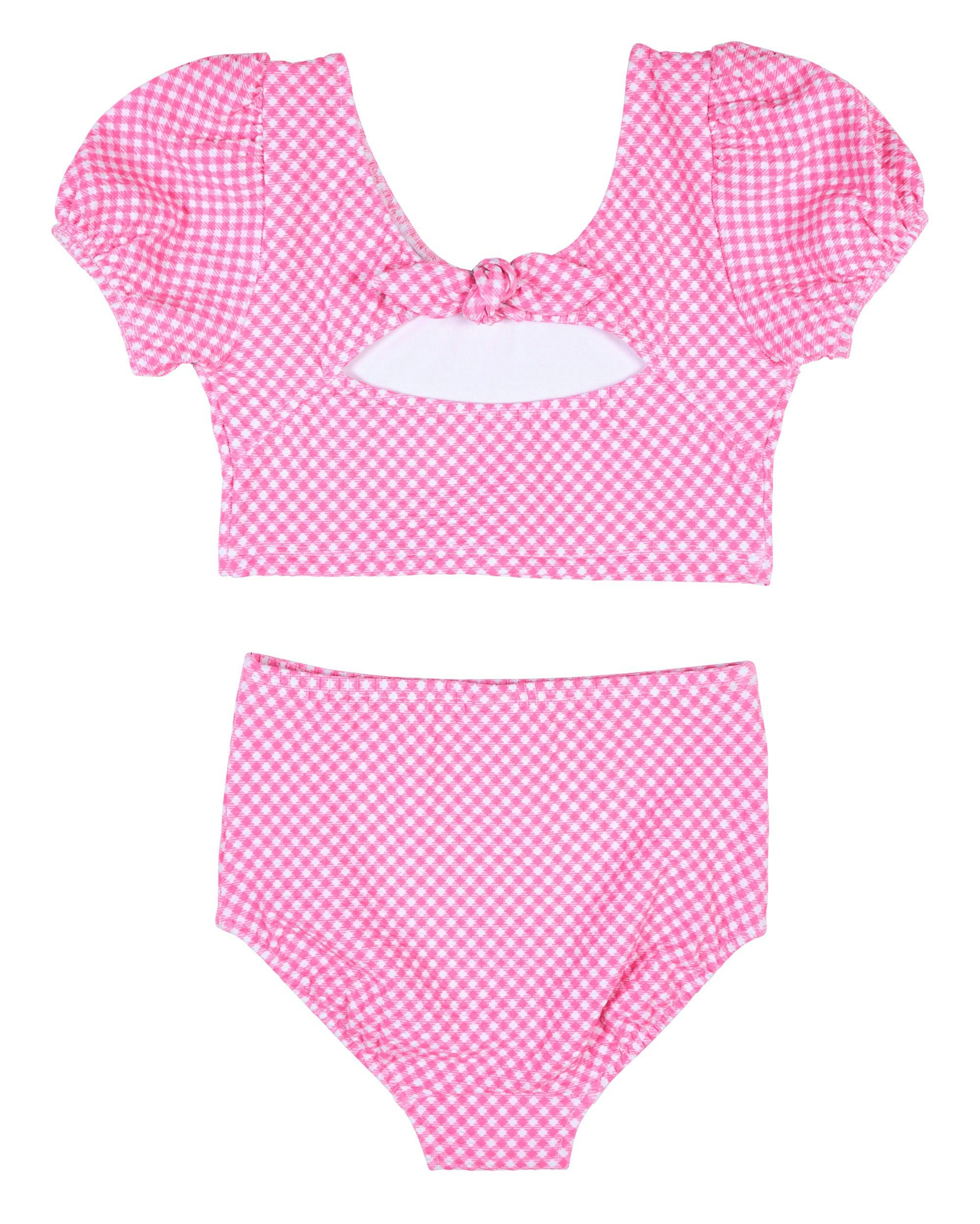 Gingham Puff Sleeve Bikini