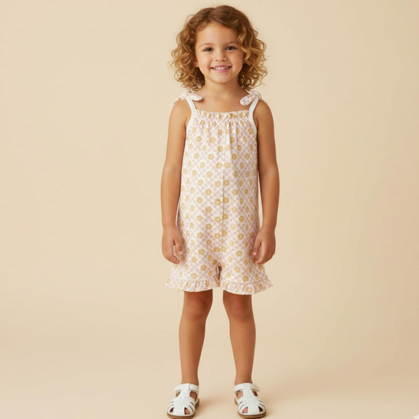 Organic Ruffle Jumpsuit - Pop Floral