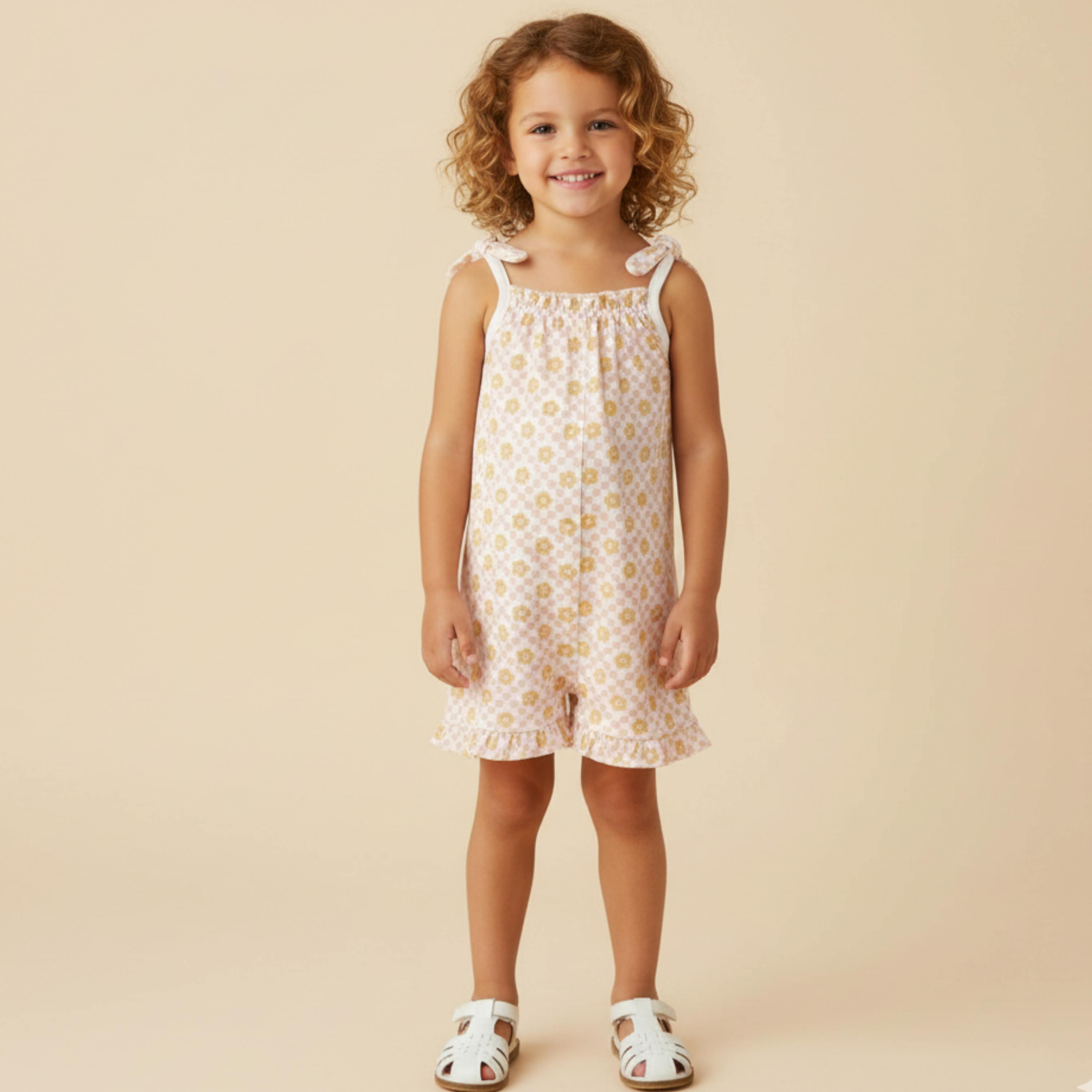 Organic Ruffle Jumpsuit - Pop Floral