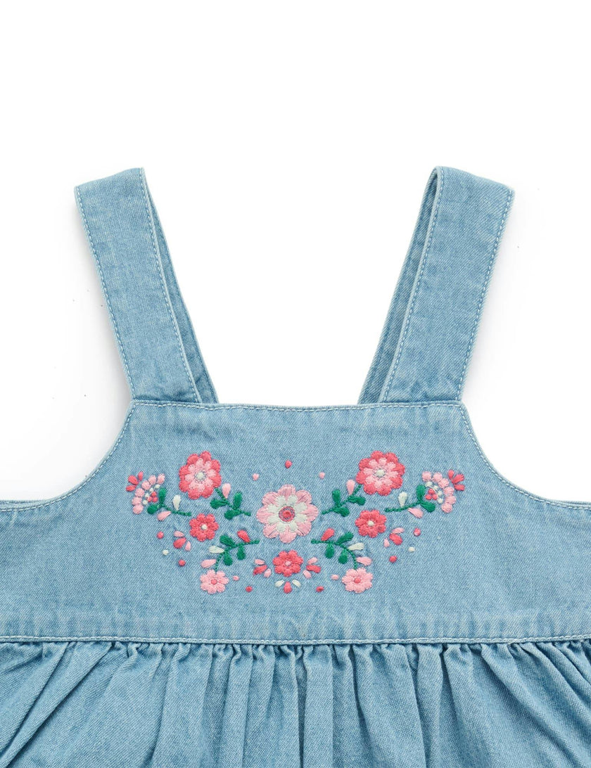 Embroidered Pinnie & Tee set Faded Denim