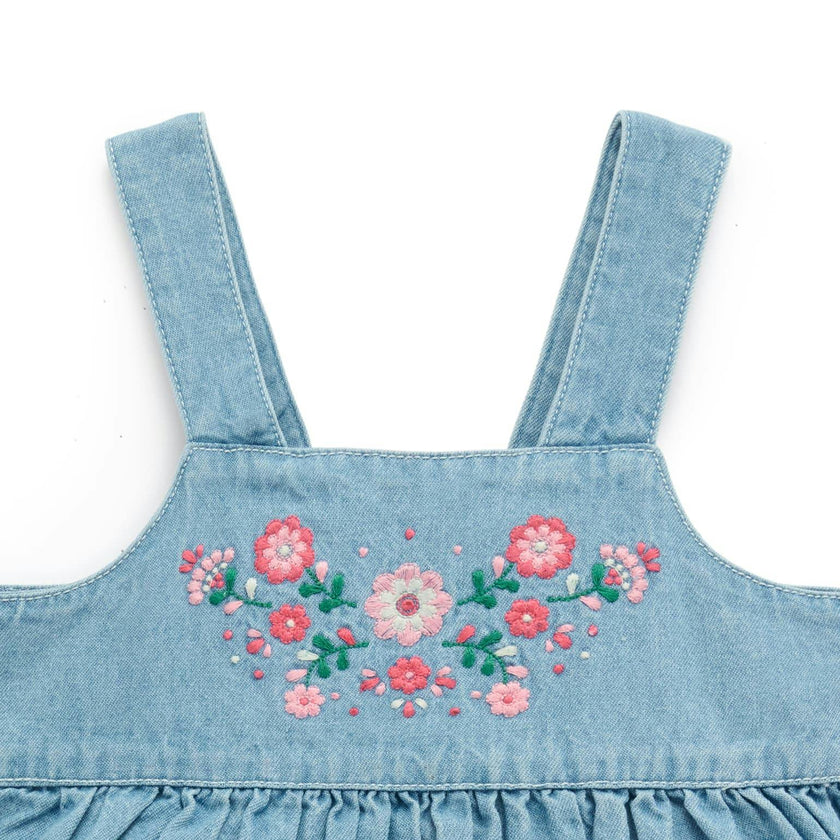 Embroidered Pinnie & Tee set Faded Denim