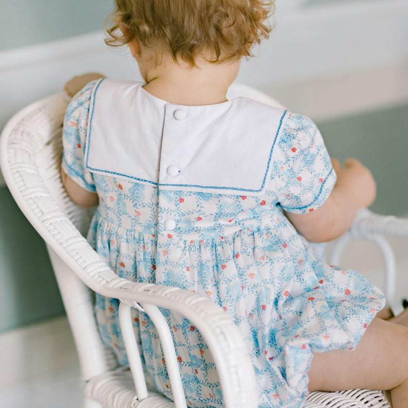 Riviera Floral Blue Short Sleeve Bubble Romper
