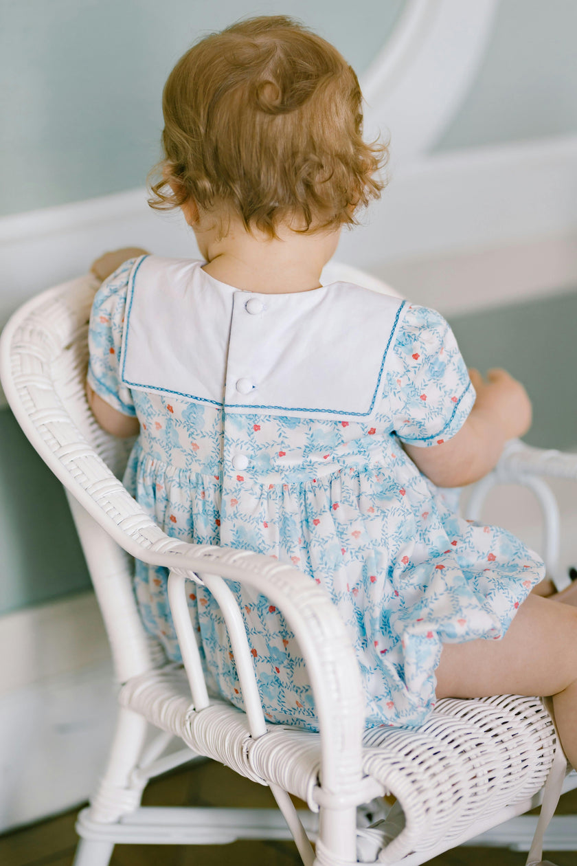 Riviera Blue Floral Smocked Bubble Romper
