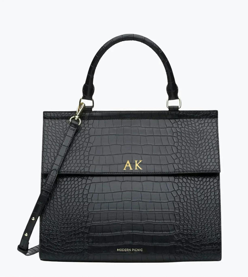 Large, Insulated, Chic Lunchbox, Black Croc