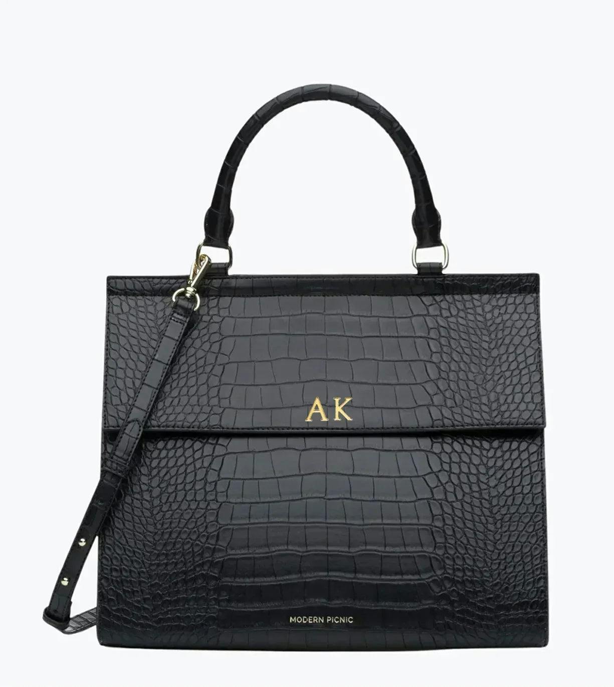 Large, Insulated, Chic Lunchbox, Black Croc