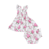 Cabbage Rose Stripe - Smocked Top with Bloomer