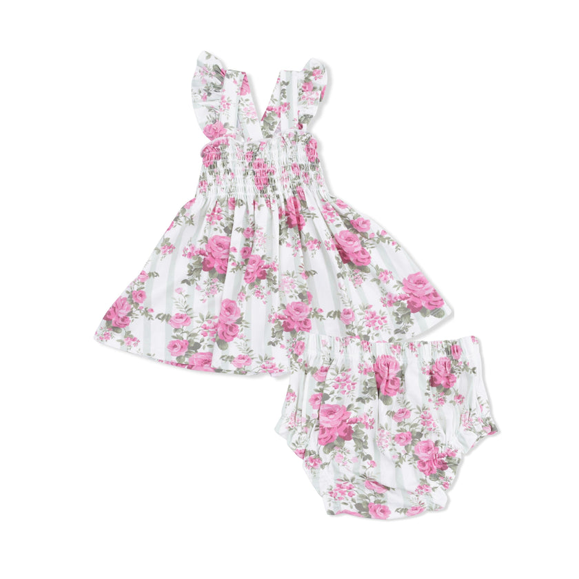 Cabbage Rose Stripe - Smocked Top with Bloomer