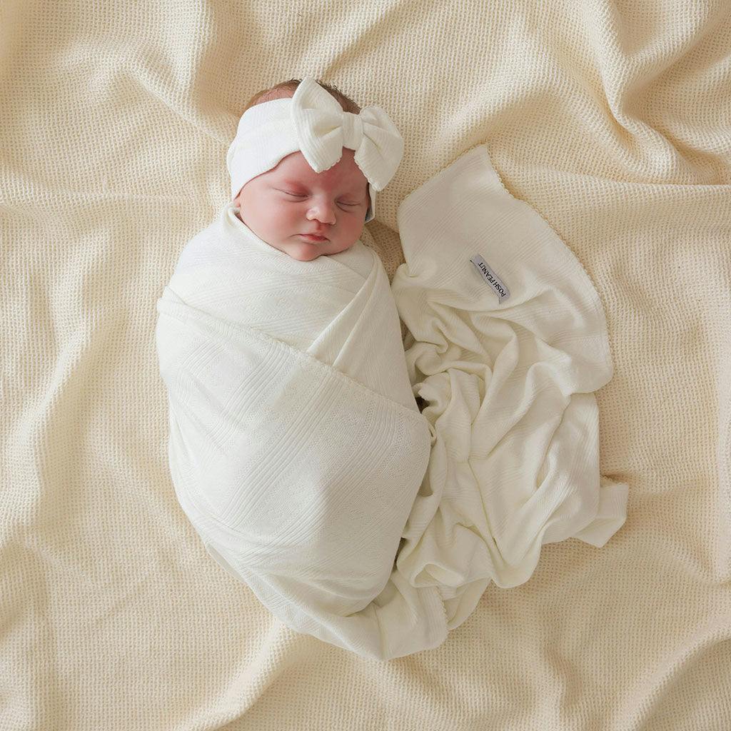 Coconut Pointelle Picot Swaddle Headband Set