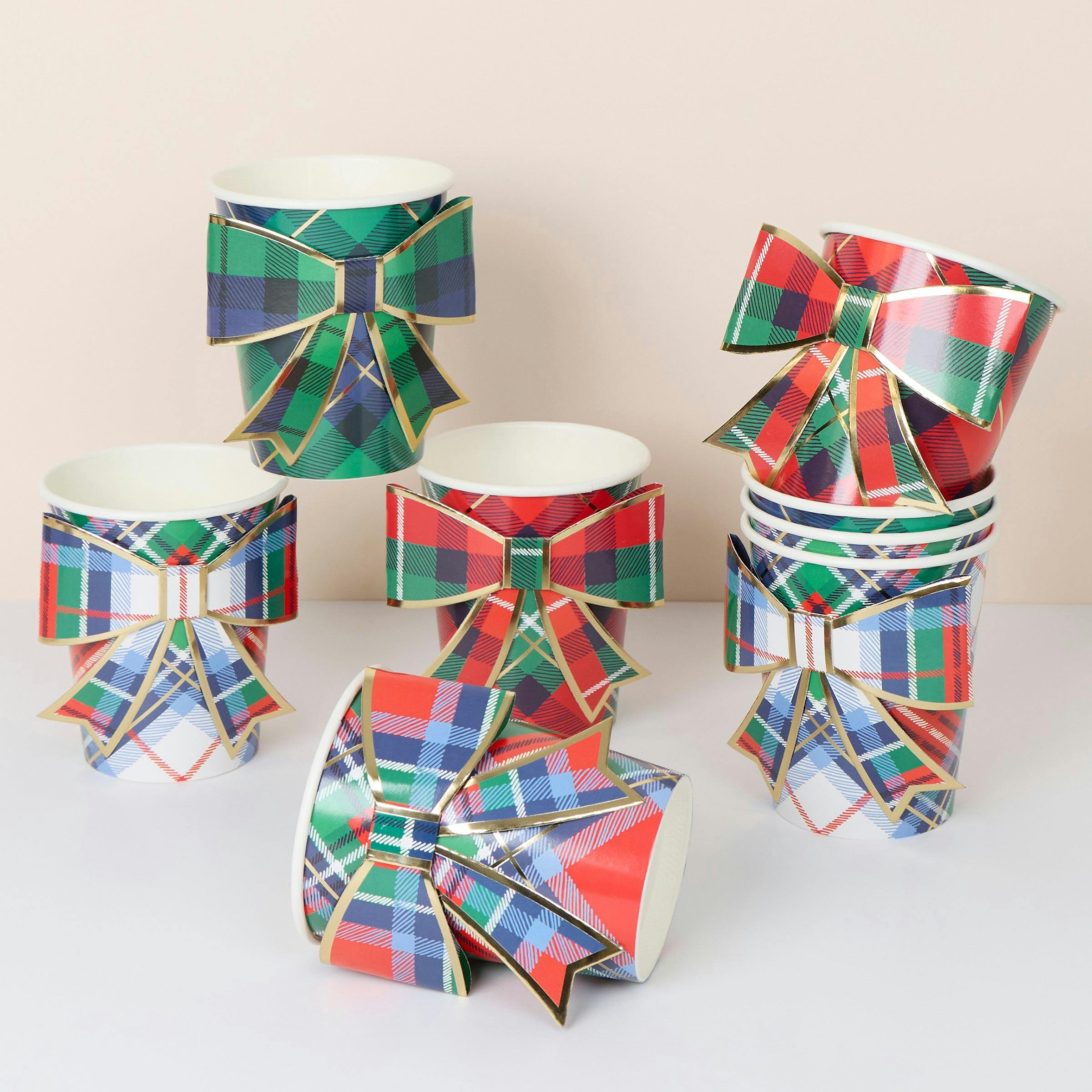 Plaid Mix Bow Cups