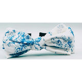 Three Little Bows Headband- Blue Toile