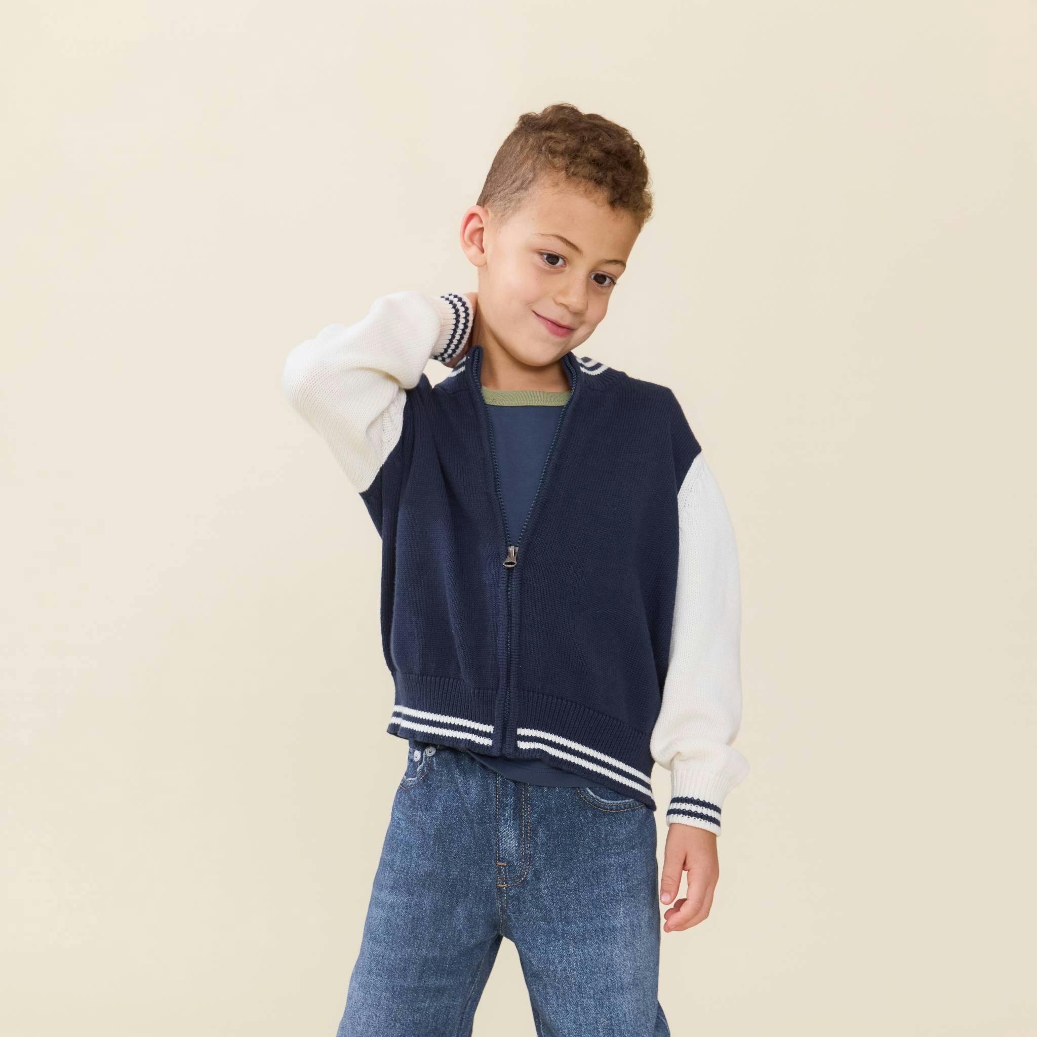 Boys Varsity Zip Sweater - Navy