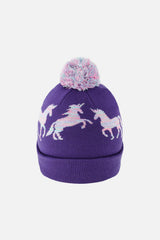 Winter Knit Hat With Pompom Purple And Blue