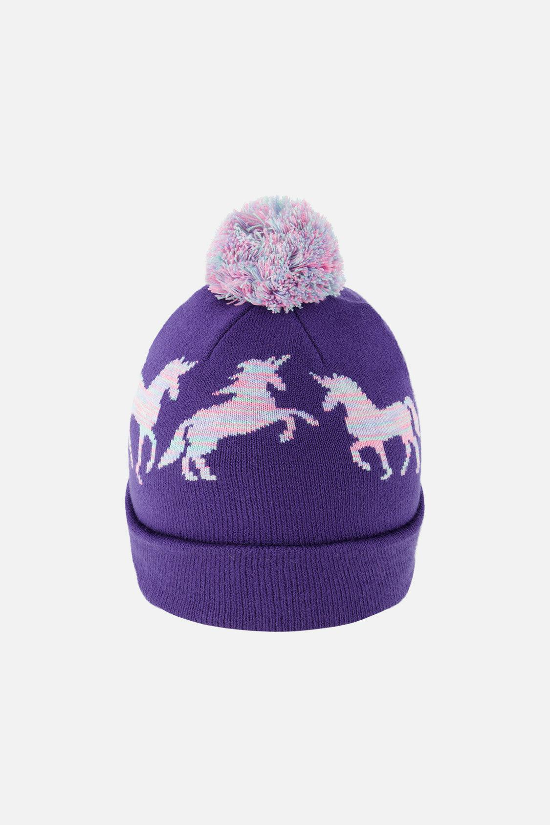 Winter Knit Hat With Pompom Purple And Blue