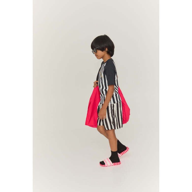 Black Striped Bathing Long Shorts