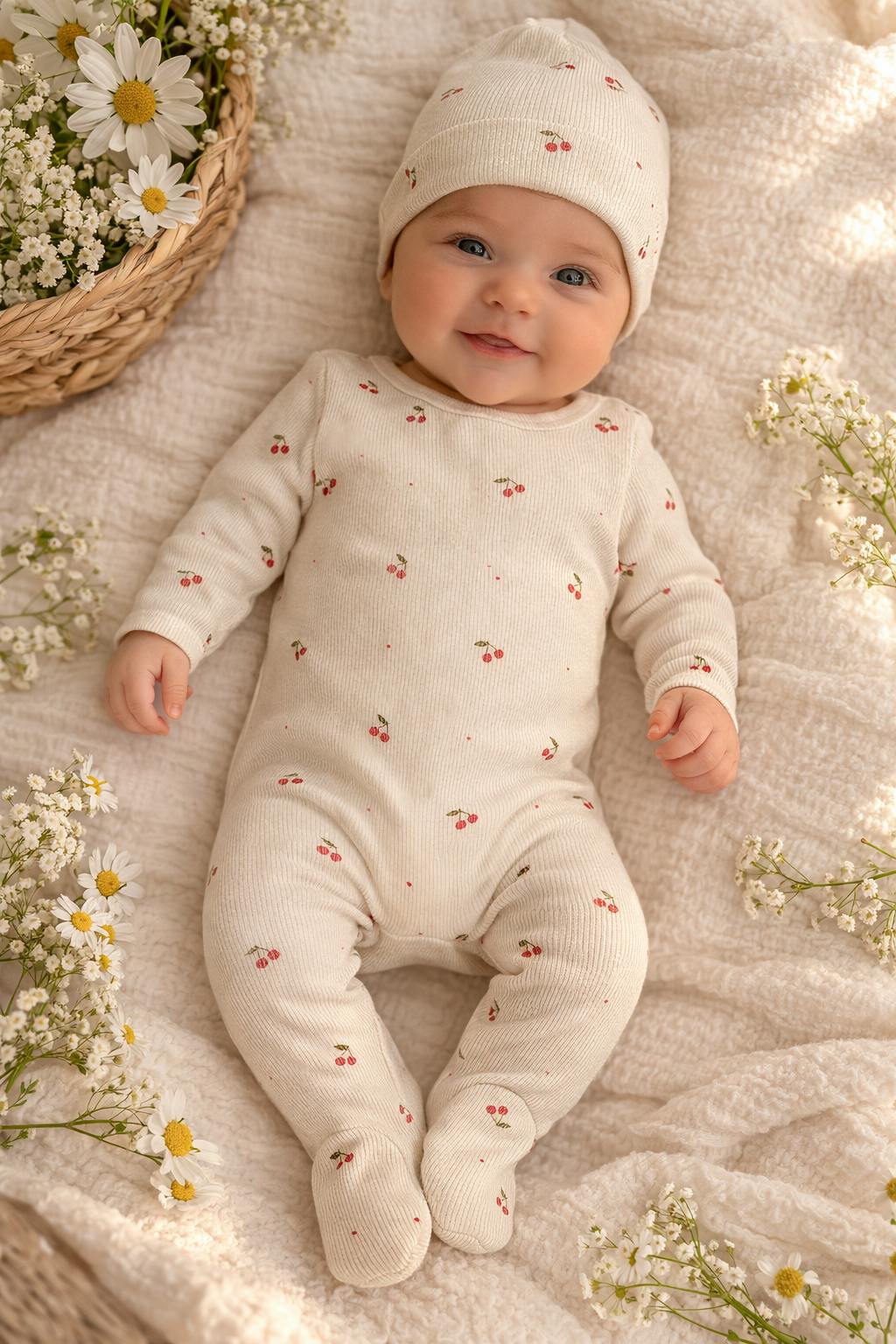 Cherry Rib Footie, Ivory