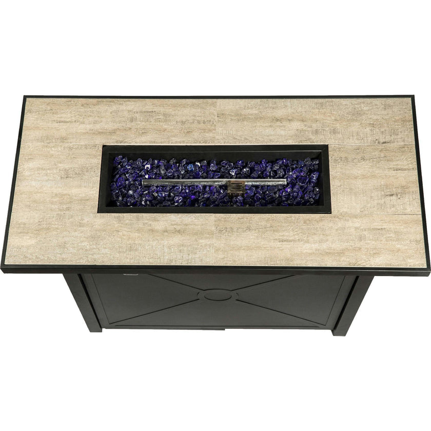 Outdoor Rectangular Propane Ceramic Gas Fire Pit with Steel Base