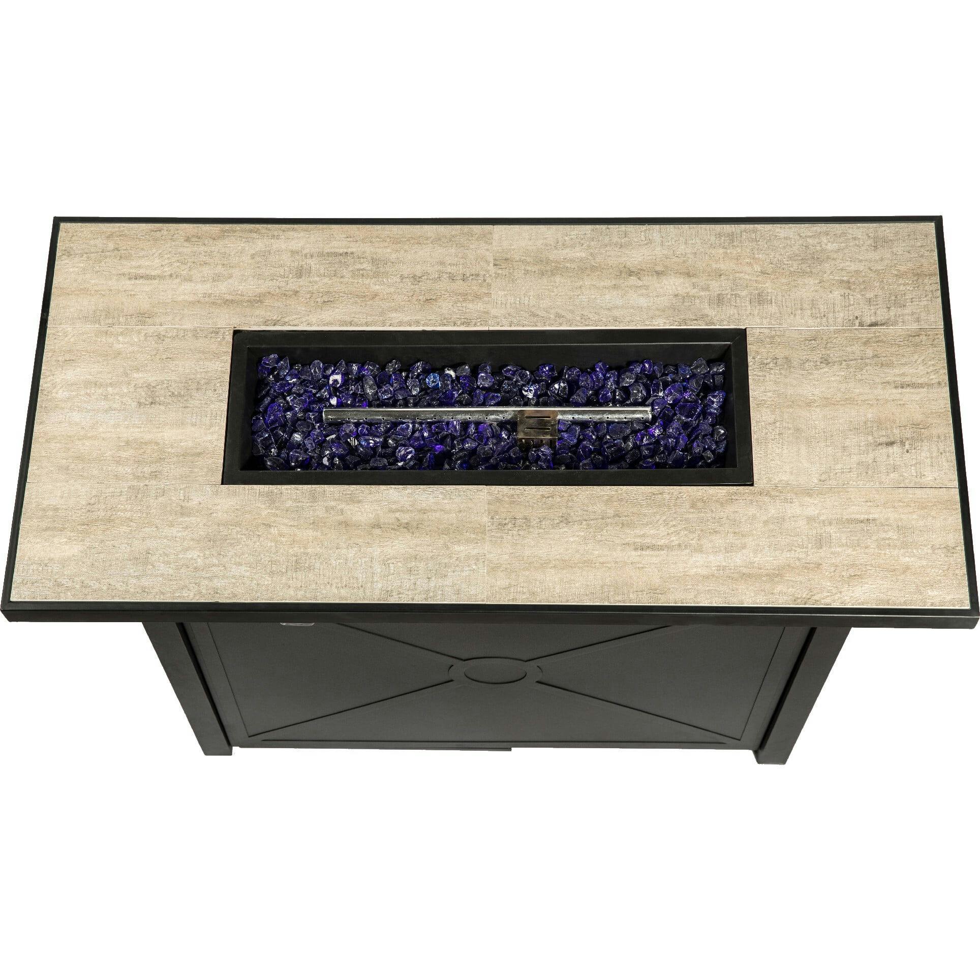 Outdoor Rectangular Propane Ceramic Gas Fire Pit with Steel Base