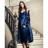 Women's Silk Long Robe in Navy