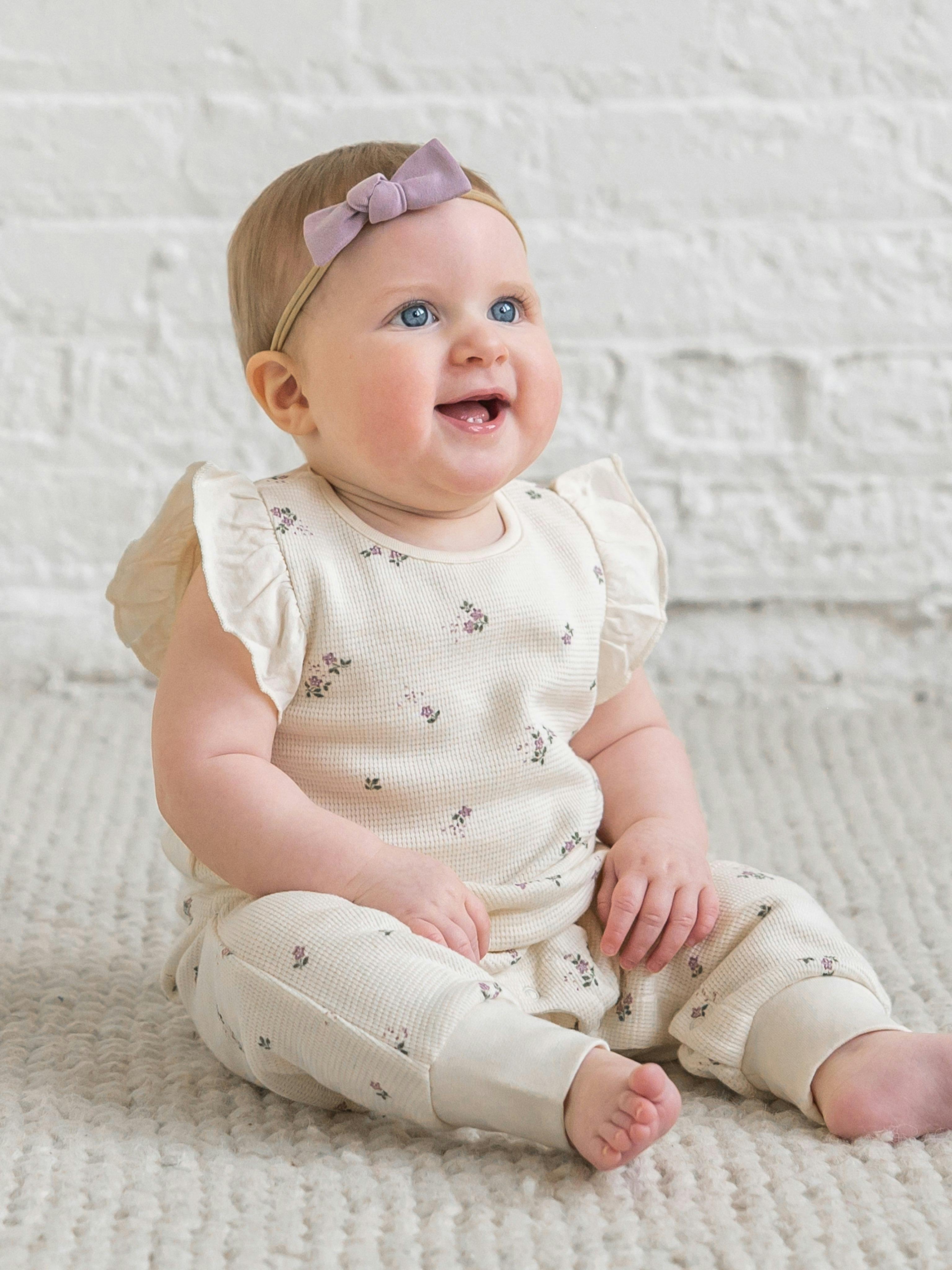 Maci Waffle Ruffle Tank Romper - Sylva Floral / Fog + Fern
