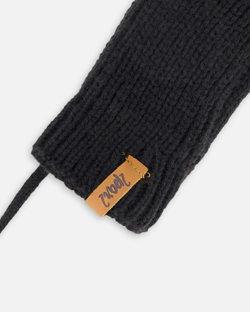 Baby Knit Mittens With String Black