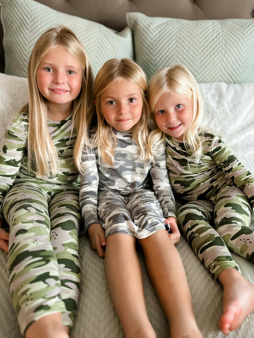 Grey Camo Bamboo Girls' Long Sleeve Dress