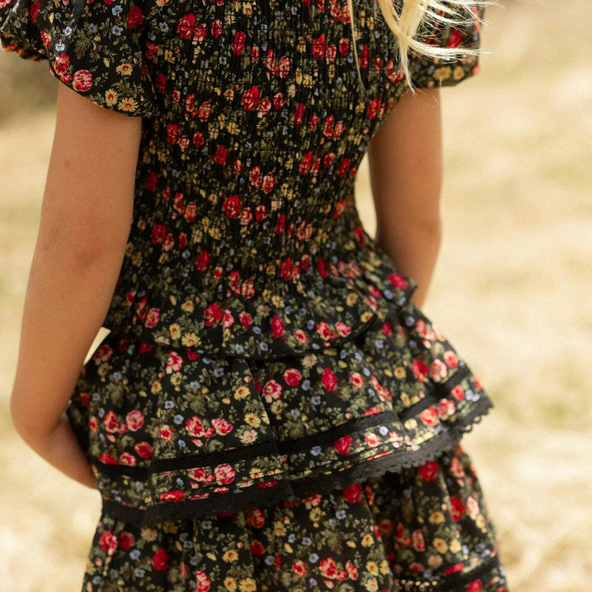 Mini Annalise Skirt in Obsidian Vintage Poppies