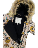 Baby One Piece Snowsuit Adapted For Car Seats Beige Dog Print