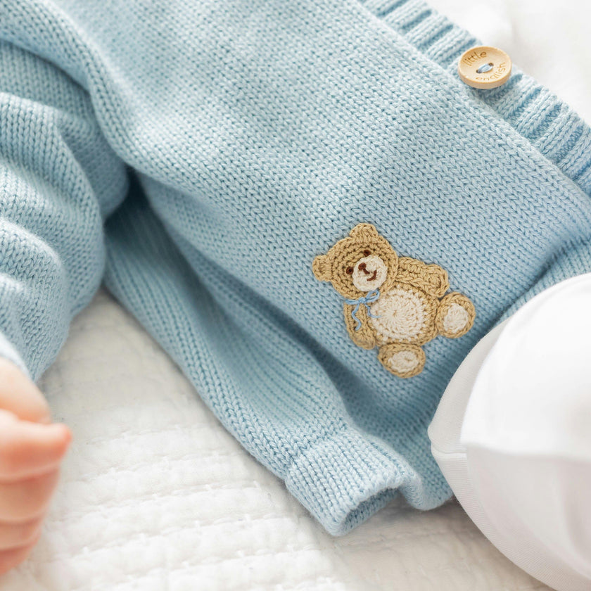 Crochet Cardigan - Blue Teddy Bear