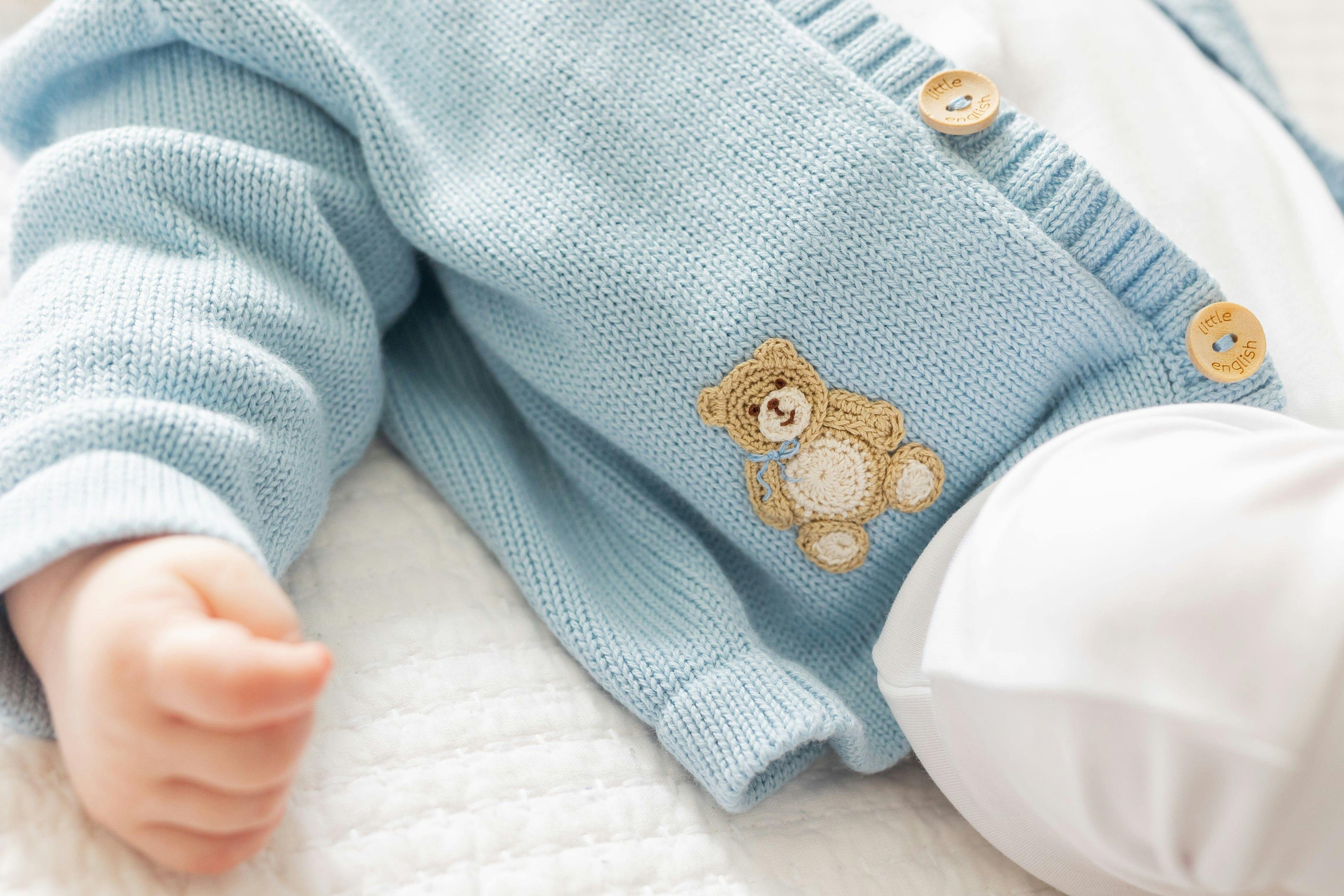 Crochet Cardigan - Blue Teddy Bear