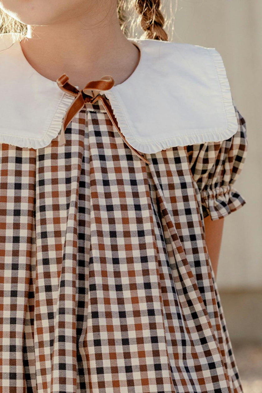 Mini Emery Dress in Chestnut Gingham