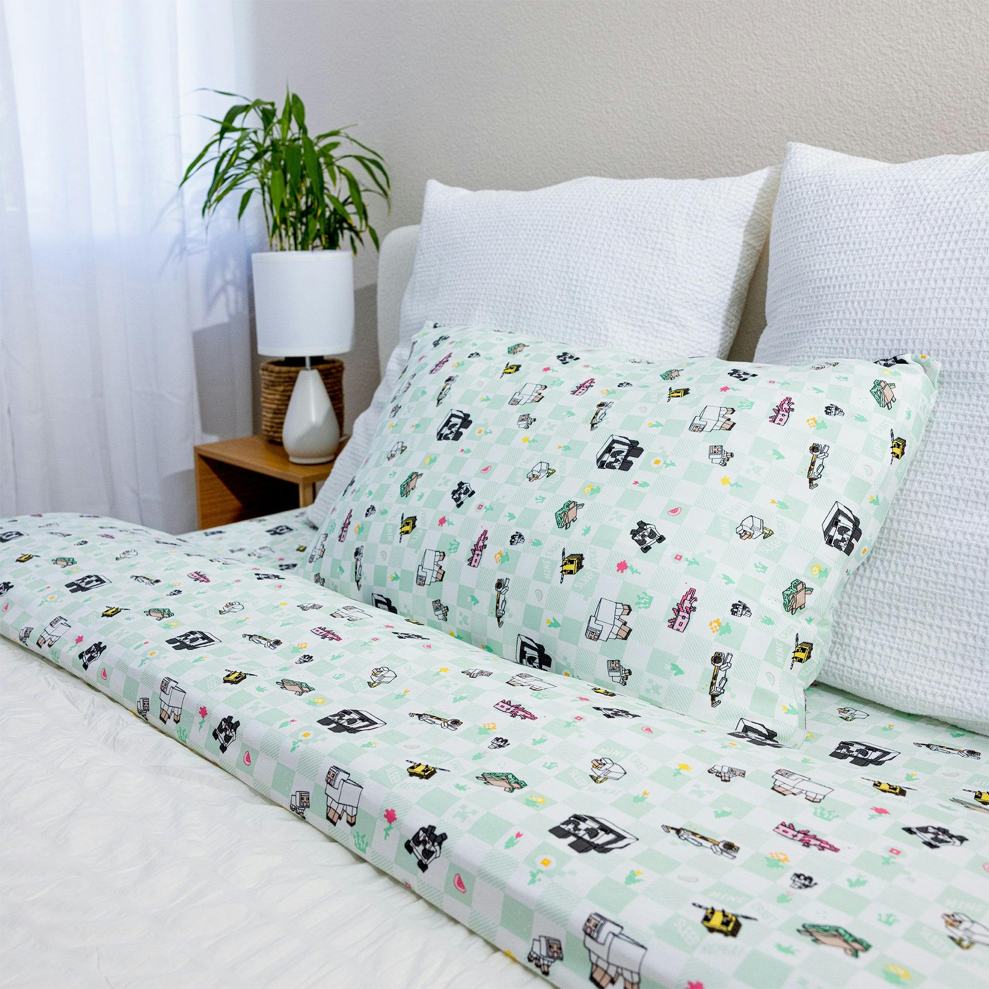 Minecraft Sleep Repeat Bamboo Twin Sheet Set