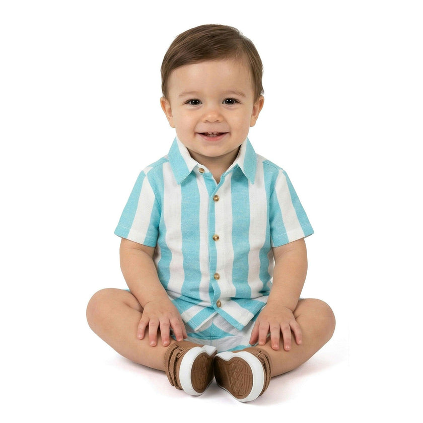 Infant Boys Airy Oxford Set | Green Stripe