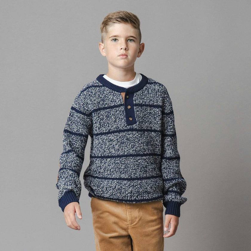 Organic Sweater Henley with Elbow Patches