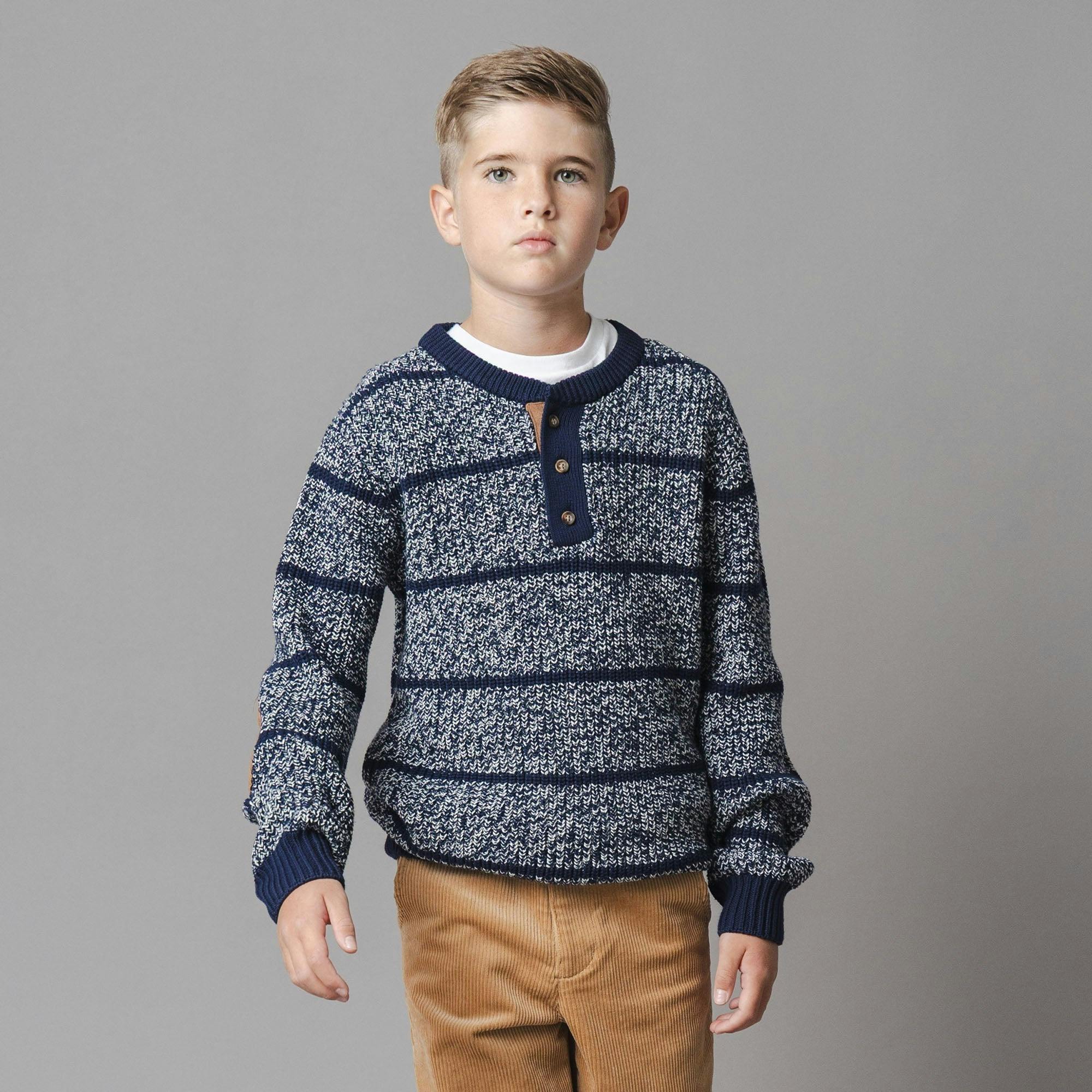 Organic Sweater Henley with Elbow Patches