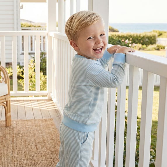 Seaside Stripe Little Lounger Bamboo Sweatsuit